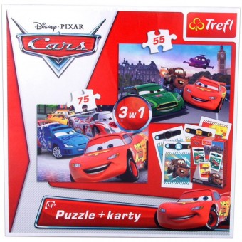 Cars 2 - Set 3 in 1 (2 puzzle si carti de joc)